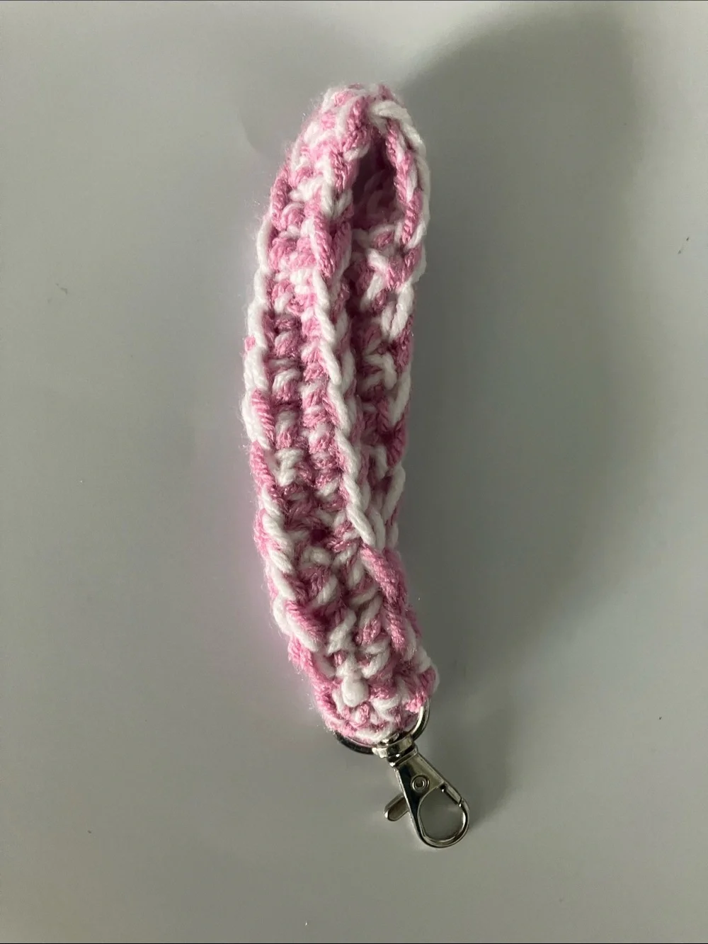 Handmade Pink and White Crochet Keychain Wristlet key Holder